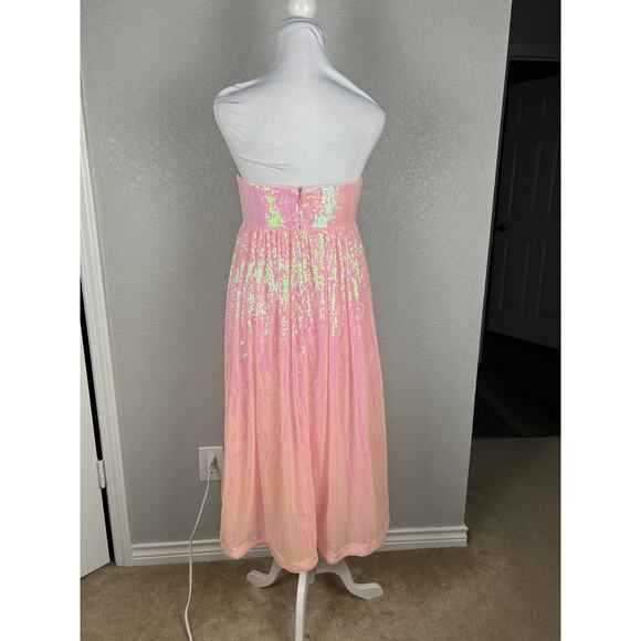Size M Midi Dress Babydoll Strapless Sequin Fairy Glam Coquette Feminine Pink - Picture 5 of 9
